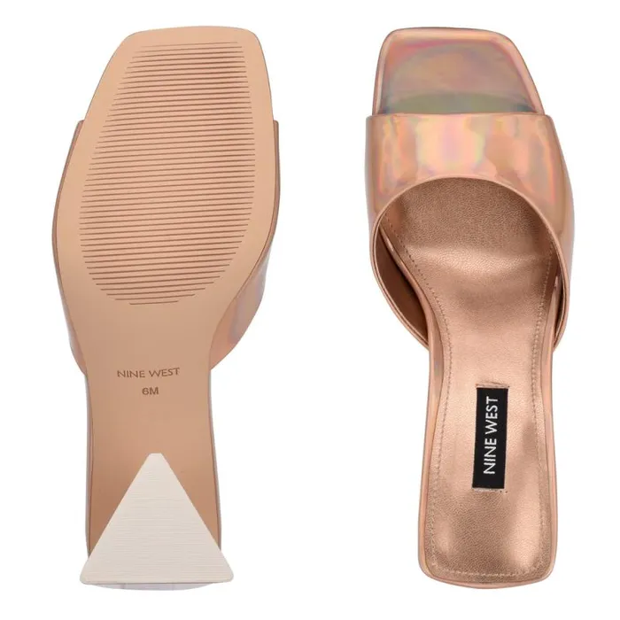 Yougo Heeled Slide Sandals Beige Iridescent Women Nine West Heels Yougo Heeled Slide Sandals Beige Iridescent Women Nine West Heels