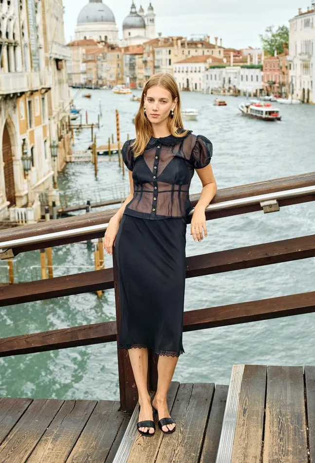 Yvonne Sheer Black Organza Top PreOrder Women Ciao Lucia Short Sleeve Tops