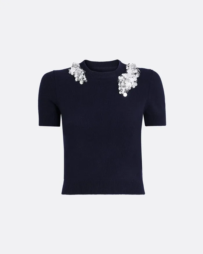 Zade Embroidered Maritime Knit Top Maritime Blue Women Knitwear Safiyaa