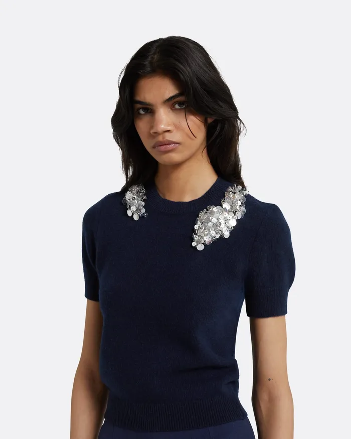 Zade Embroidered Maritime Knit Top Maritime Blue Women Knitwear Safiyaa